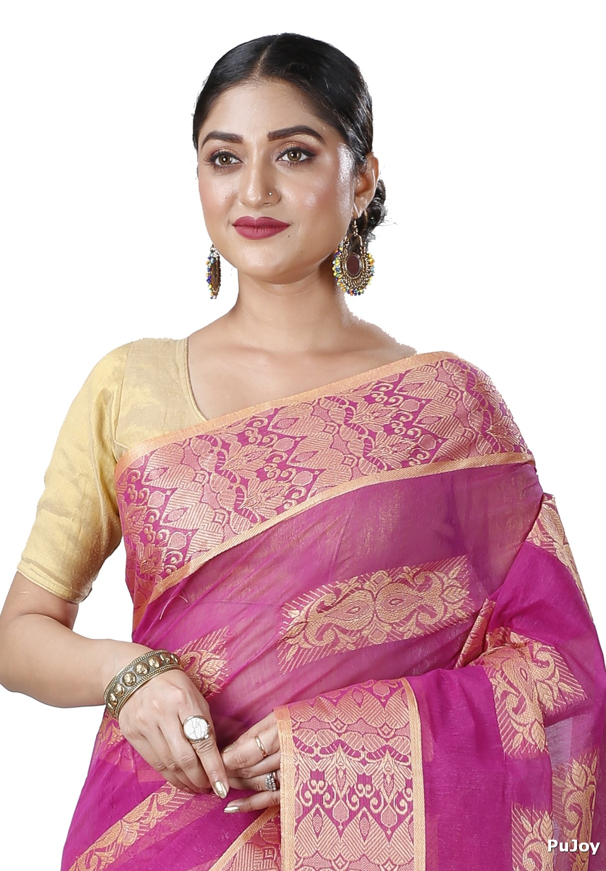Purple Pure Cotton Strip Suparna Tant Saree (162)